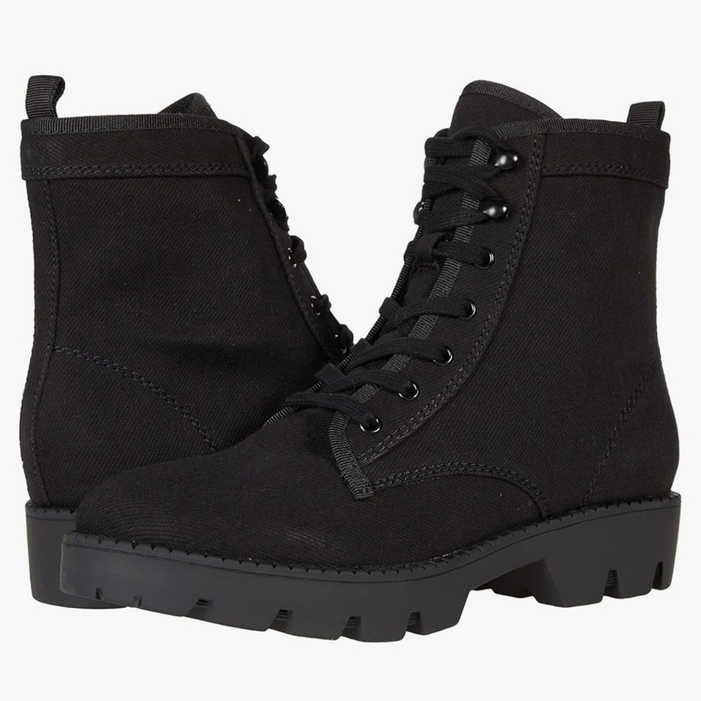 Marc Fischer LTD Fayth lace-up hiker/combat black boot with canvas upper, 10